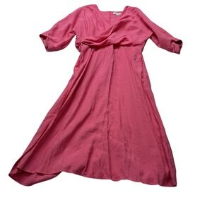 COS Damsel Puff Sleeve Midi Dress Women's EU 42 Medium Pink V Neck Modal